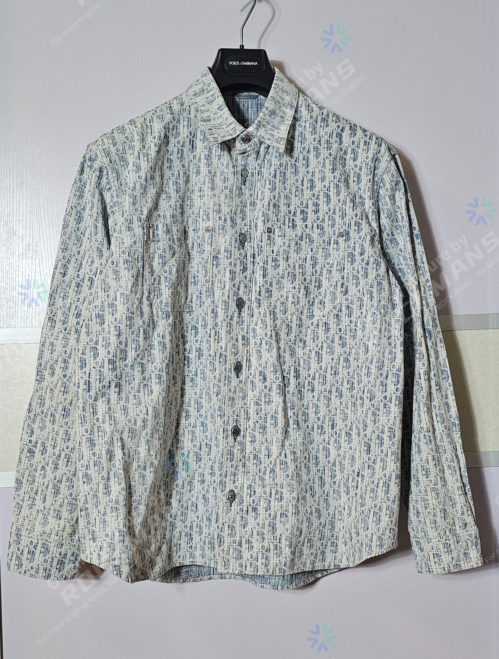Dior Dior Outerwear Shirt Denim Oblique Kasuri Print Size 41 Size US L / EU 52-54 / 3 - 2 Thumbnail