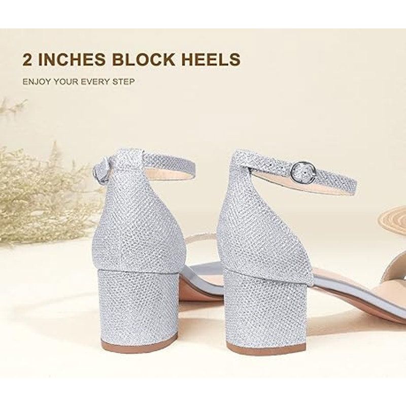 Other Idifu Women's 9 Silver Glitter Open Toe Block Heel Sandals Size US 9 / IT 39 - 4 Thumbnail