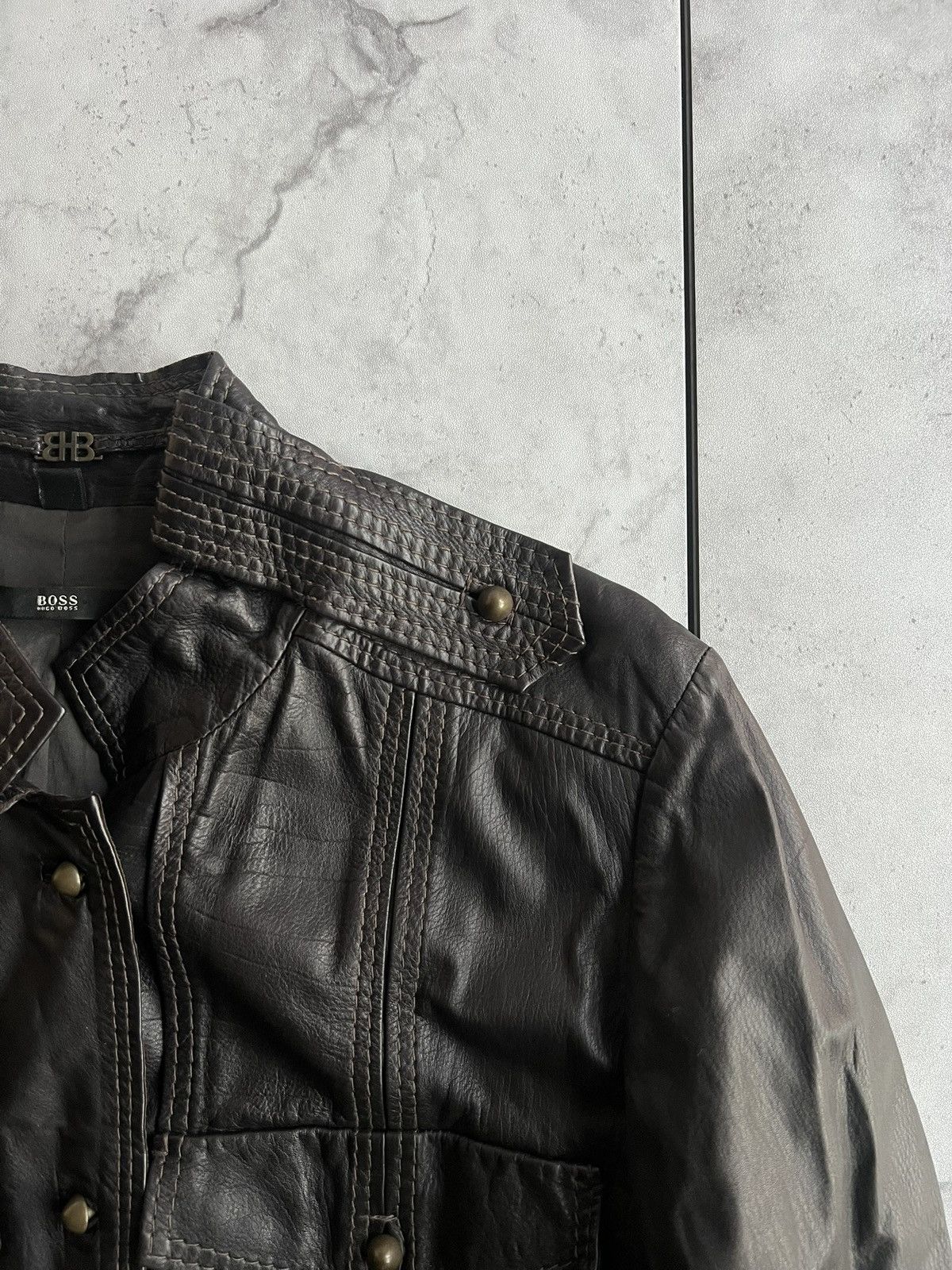 Hugo Boss 2000’s Hugo Boss Calf Leather Studded Military Jacket Size S / US 4 / IT 40 - 3 Thumbnail