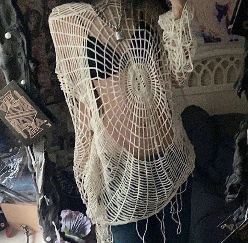 Other Y2K Spider Web with Holes Hooded Pullover Knitted Sweater Size US L / EU 52-54 / 3 - 3 Thumbnail