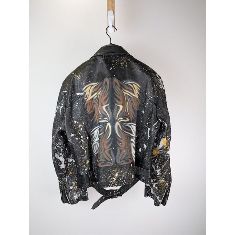 Celine o1rshd1 Hand Painted Biker Jacket in Black Size US L / EU 52-54 / 3 - 13 Thumbnail