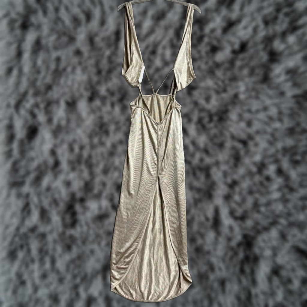 Cider Cider Slip Dress M Midi Slinky Satin Y2K Coquette Evening Wear Glamorous Prom Dress Sleeveless V-Neck Satin Gold Womens Reg; Party Cocktail Womens Size M / US 6-8 / IT 42-44 - 1 Thumbnail