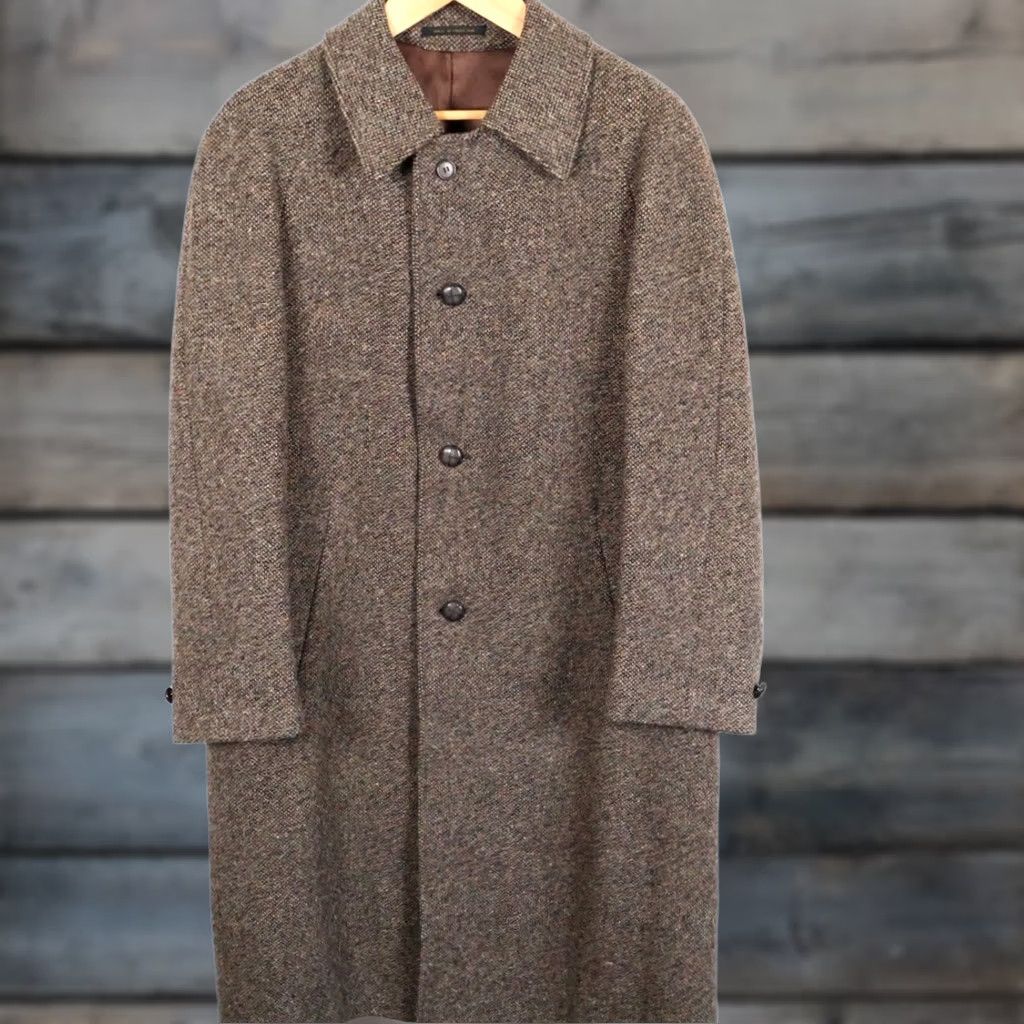 Vintage VINTAGE Overcoat Coat Wool 44 Brown Tweed Raglan Sleeves 80s Men’s Regular Long Size US S / EU 44-46 / 1 - 1 Thumbnail