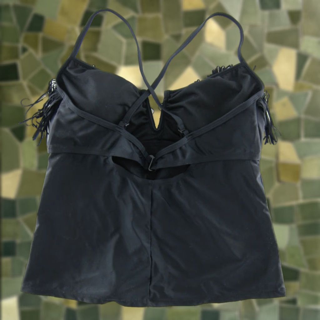 Catalina Catalina Women's Tankini Top Black Fringe Padded Nylon 12-14 Large Swimsuit Tank Style Built-In Bra Size L / US 10 / IT 46 - 1 Thumbnail