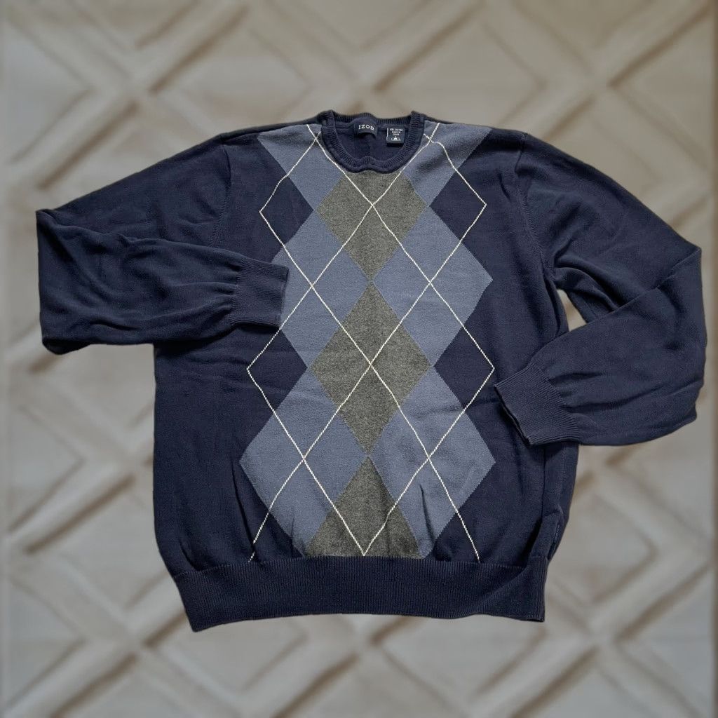 Izod IZOD Argyle Sweater Mens Large Blue Crew Neck Stretch Knit Pullover Size US L / EU 52-54 / 3 - 1 Thumbnail