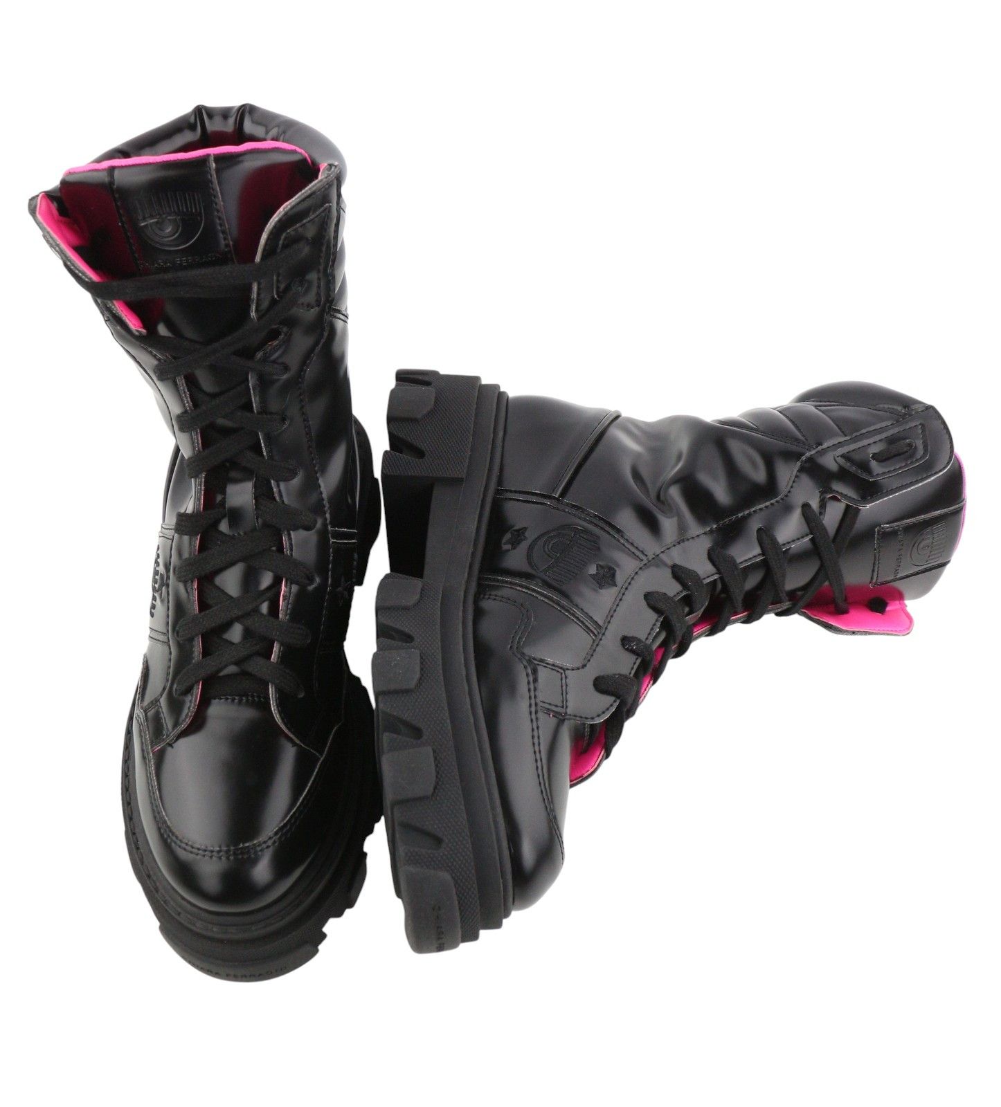 Chiara Ferragni VEGAN ABRADED LEATHER EU38 Black Chunky Boots 87734 Size US 7 / IT 37 - 6 Thumbnail
