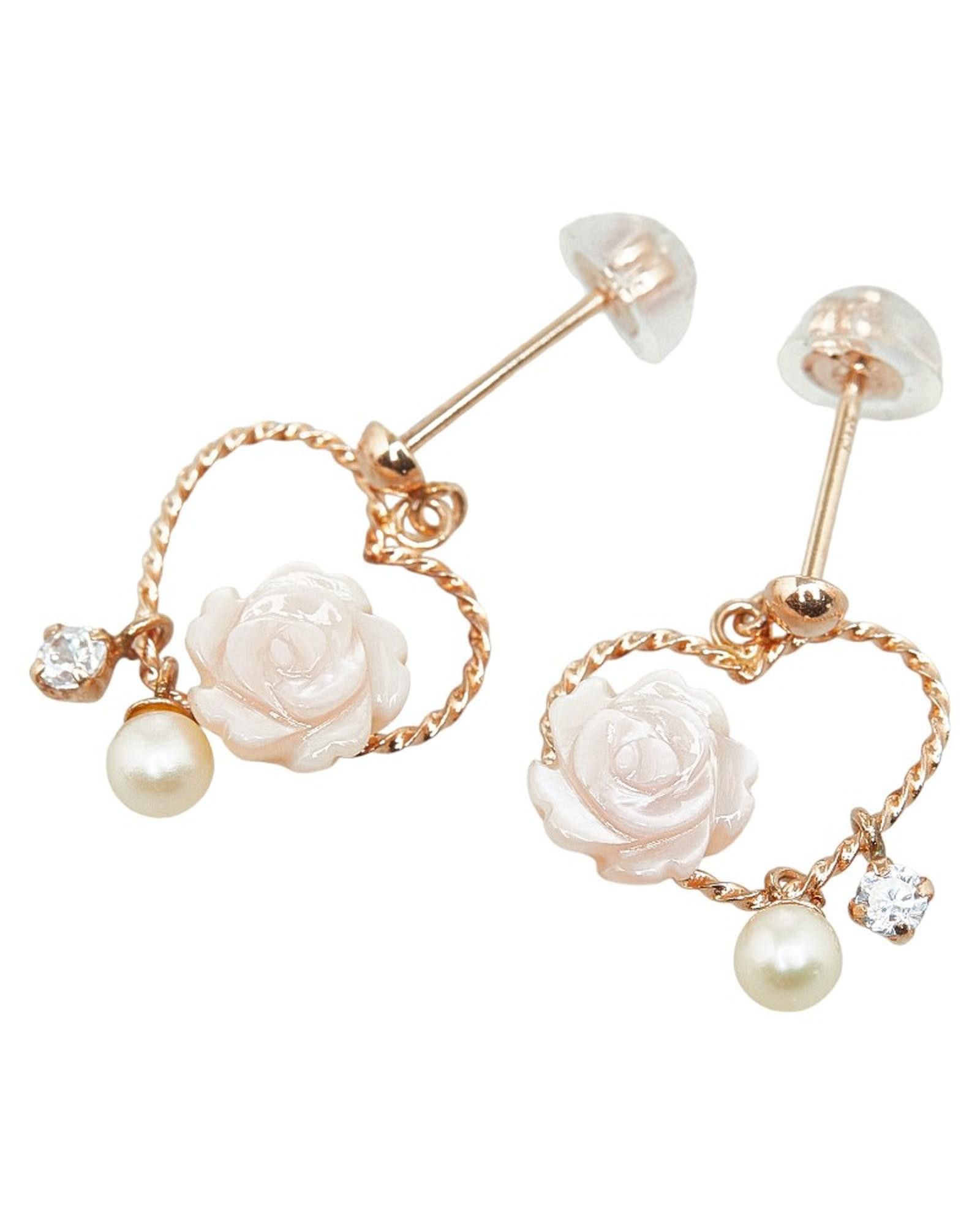 image of Cubic Zirconia And Pearl Gold Earrings, Women's