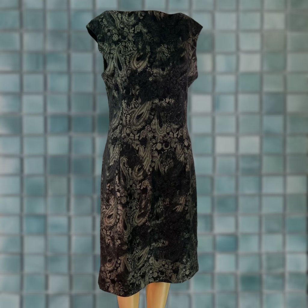 Vintage Tribal Black Midi Dress Womens Paisley Print Boat Neck Sleeveless Stretch 95% Polyester 5% Spandex M Size M / US 6-8 / IT 42-44 - 1 Thumbnail