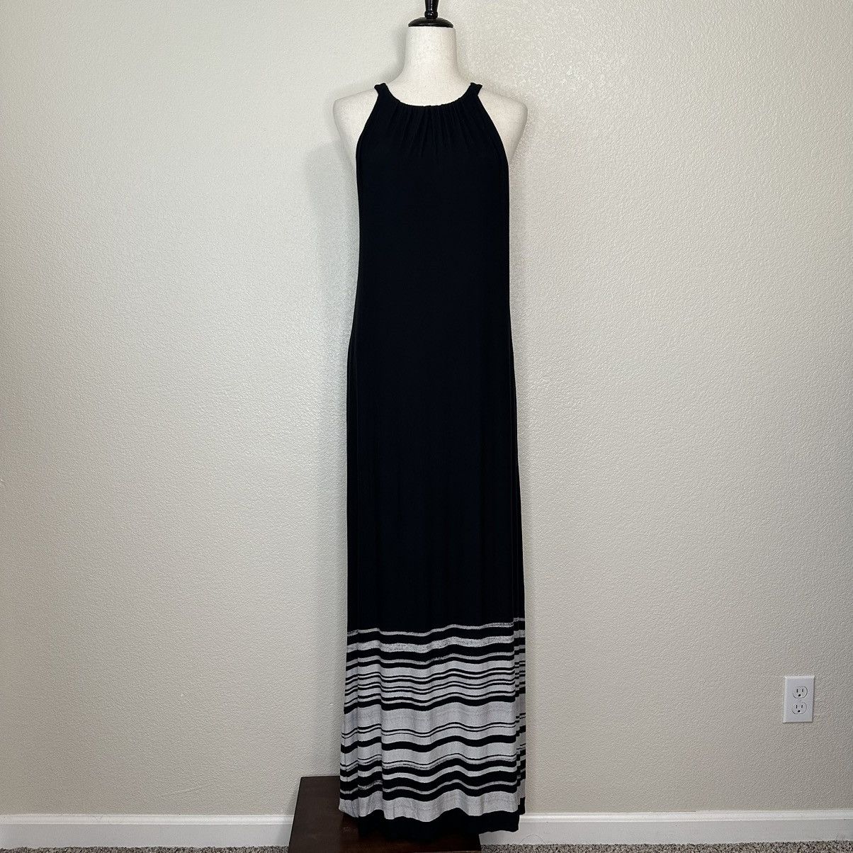 Soma Halter Black Gray Striped Maxi Dress