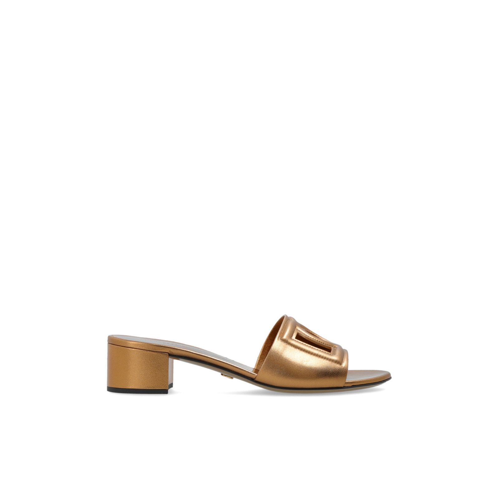 DOLCE&GABBANA Gold Leather 50mm Heel Slides New & Authentic