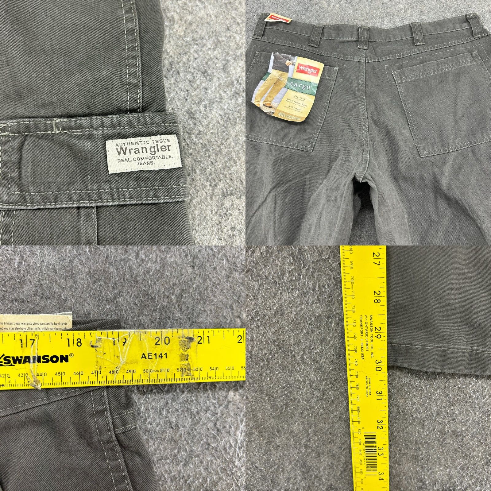 Wrangler Wrangler Pants Mens 38x30 Gray Cargo Canvas Relaxed Fit Workwear Cotton Stretch Pants Mens Regular 38 Gray Cargo Pocket Straight Inseam 30 Size US 38 / EU 54 - 8 Thumbnail