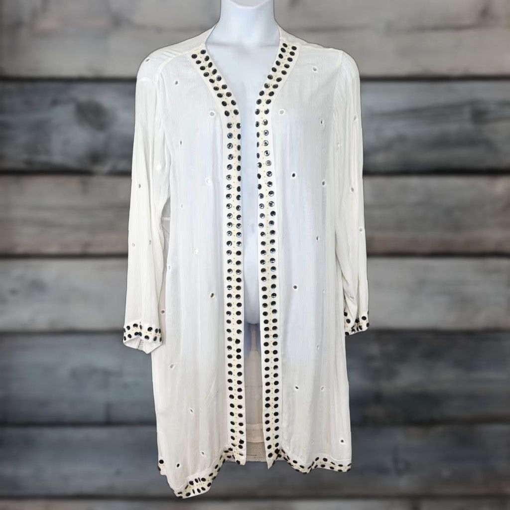 Soft Surroundings Soft Surroundings Blouse Kimono Womens 2X White Rayon Long Sleeve Plus Size XXL / US 16-18 / IT 52-54 - 1 Thumbnail