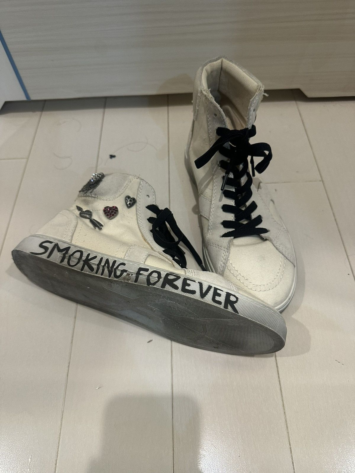 Saint Laurent Paris 17aw Saint Laurent Smoking Forever High-Top Sneakers Size US 7 / EU 40 - 1 Thumbnail