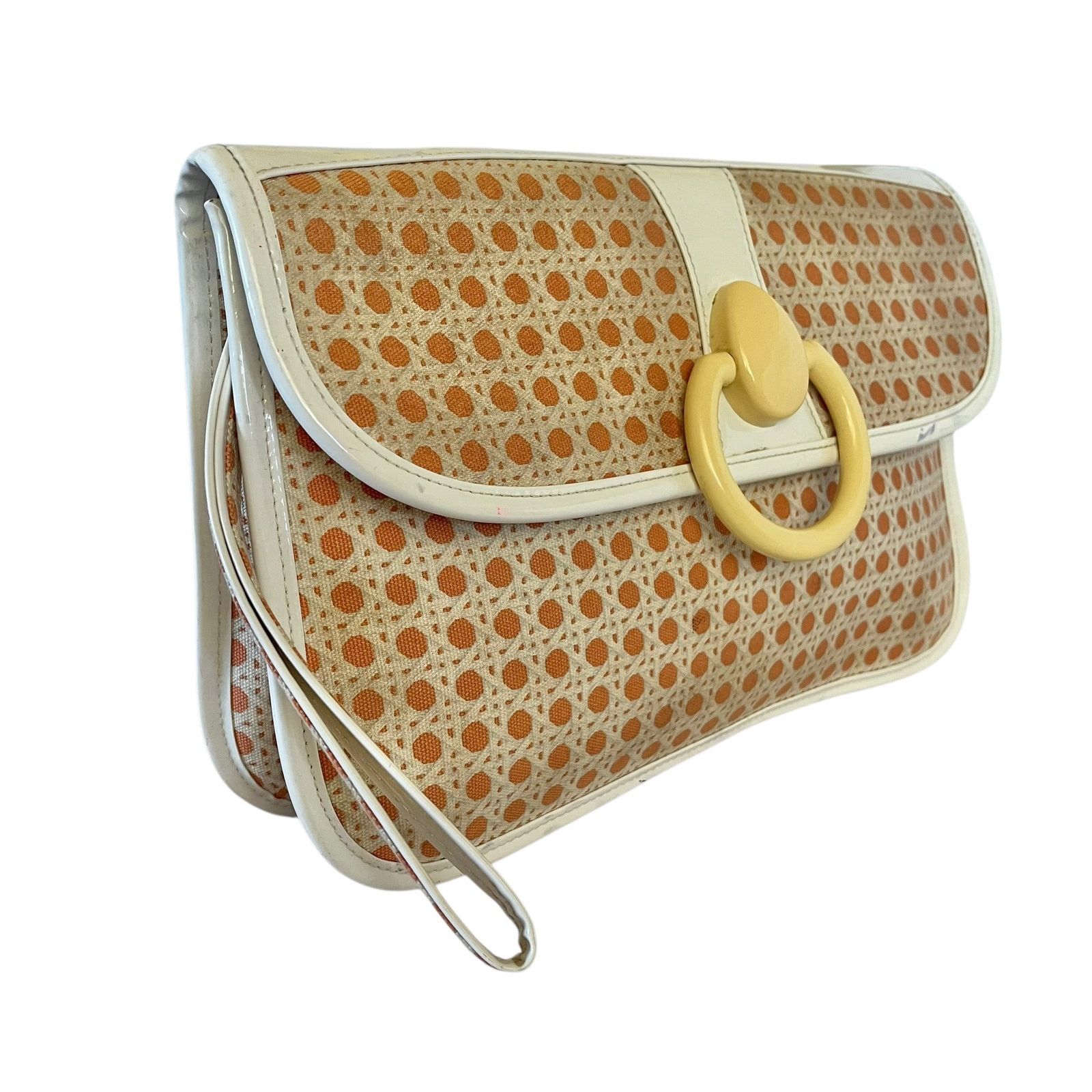 Vintage Lulu Guinness Lattice Print Coral White Wristlet Clutch Bag Size ONE SIZE - 1 Thumbnail