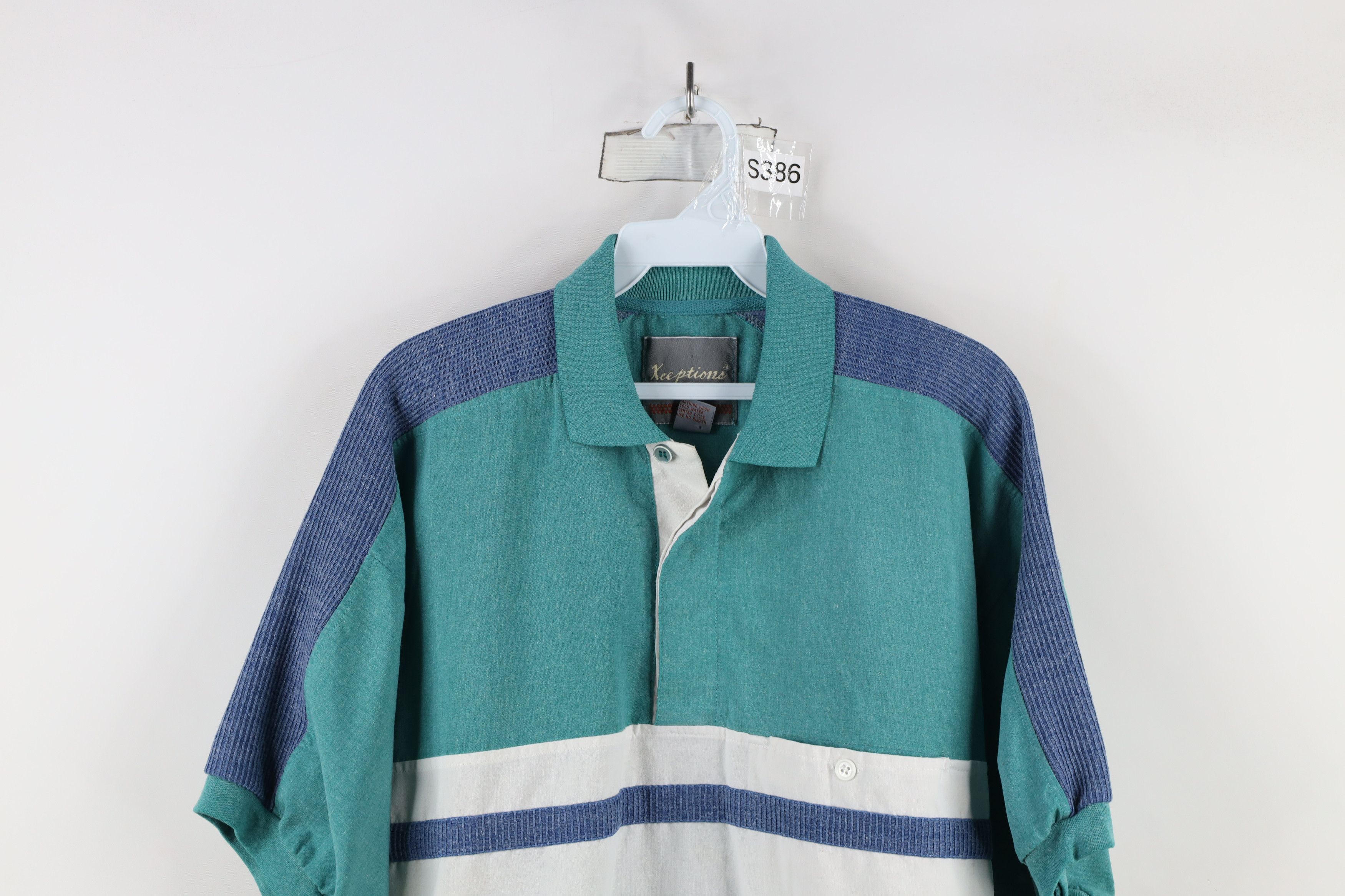 Vintage Vintage 90s Streetwear Chambray Block Pullover Polo Shirt Size US M / EU 48-50 / 2 - 2 Thumbnail