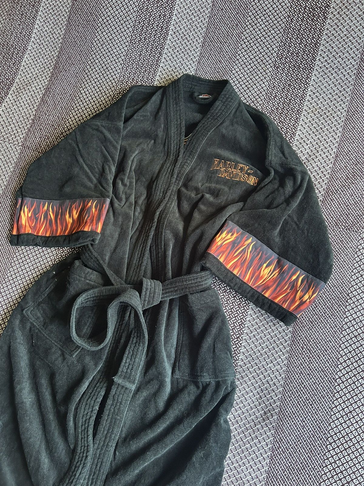 Vintage Harley Davidson Flame Print Robe Rare Loungewear One Size Size 36 - 7 Thumbnail