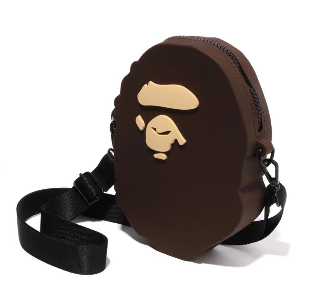 image of Bape Ape Head Silicon Shoulder Bag in Brown, Men's