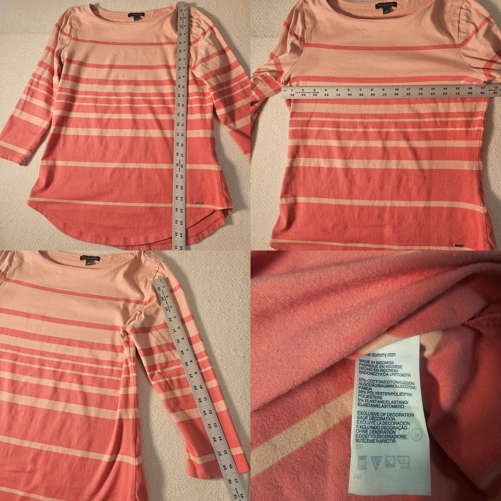 Tommy Hilfiger Tommy Hilfiger Top Women M Pink Stripe 3/4 Sleeve Round Neck Stretch Casual Size M / US 6-8 / IT 42-44 - 8 Thumbnail