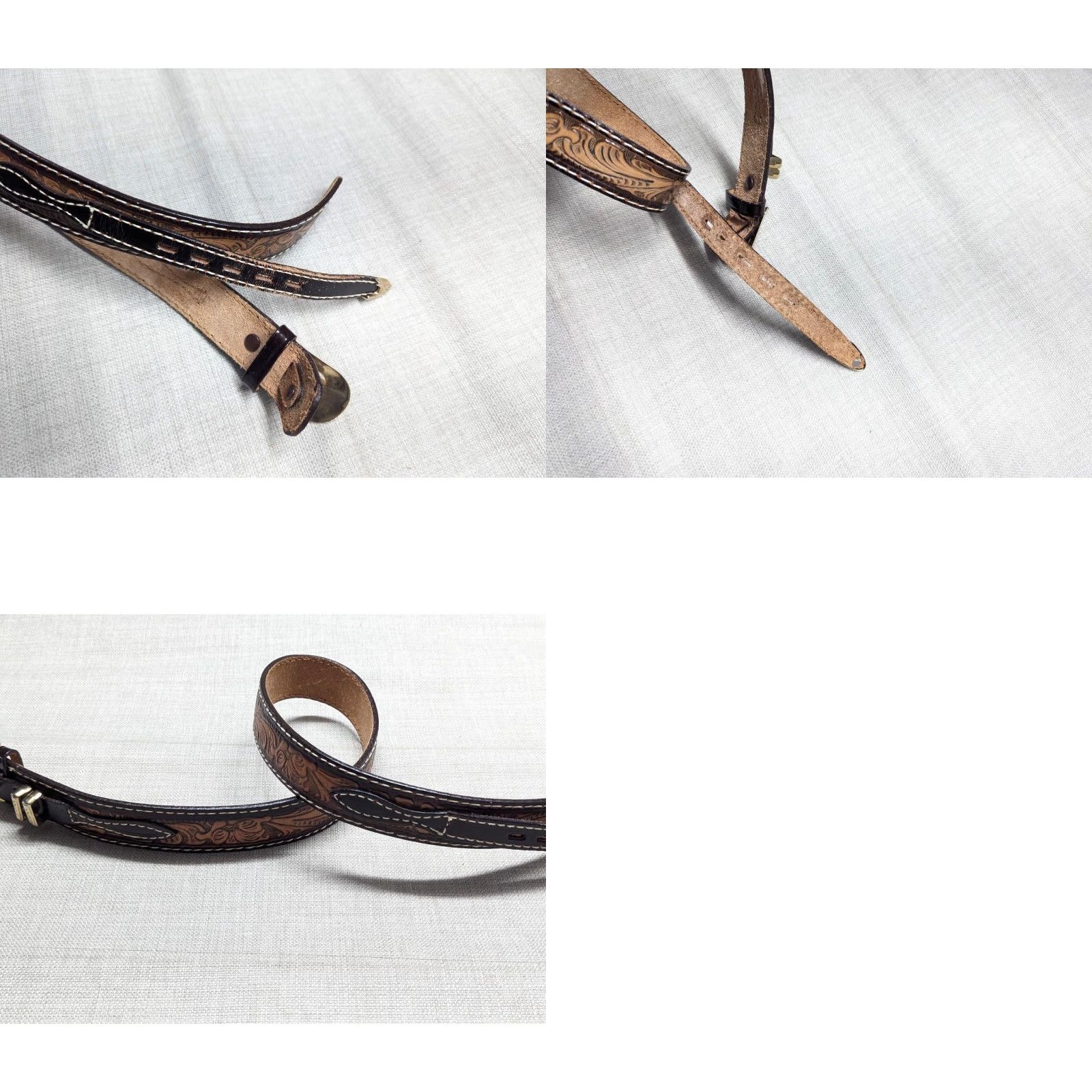 Tony Lama VINTAGE Tony Lama belt Buckle Belt Western Ranger Brown 30 Leather Floral Full Grain Leather USA Made Men Adult Size 30 Buckle Ranger style belt Size 30 - 8 Thumbnail