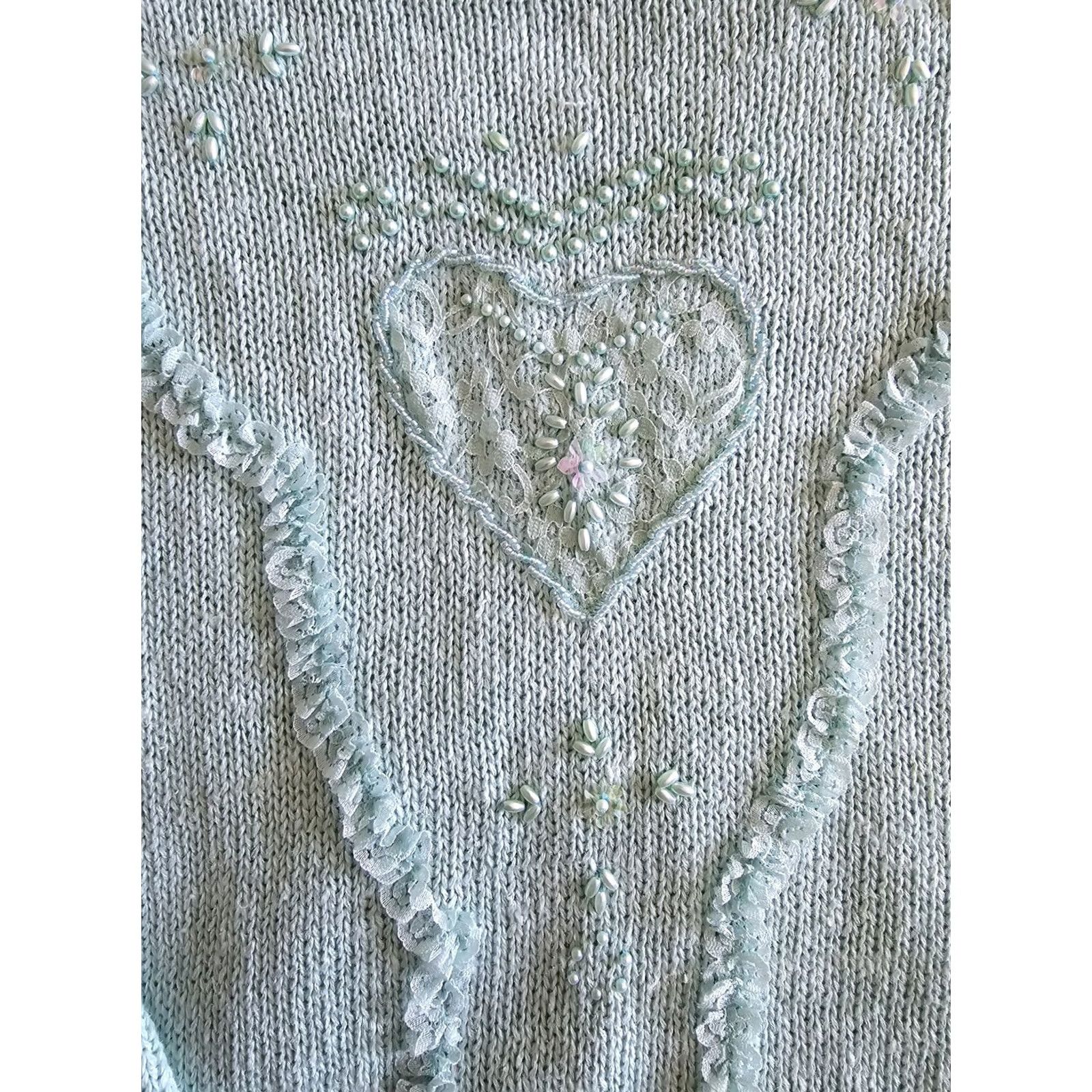 Vintage VINTAGE 80s Mint Green Beaded Heart Sweater Womens Medium Cottagecore Grandmacore Green 1980s Kitsch Teacher 1980s 1990s Size M / US 6-8 / IT 42-44 - 6 Thumbnail