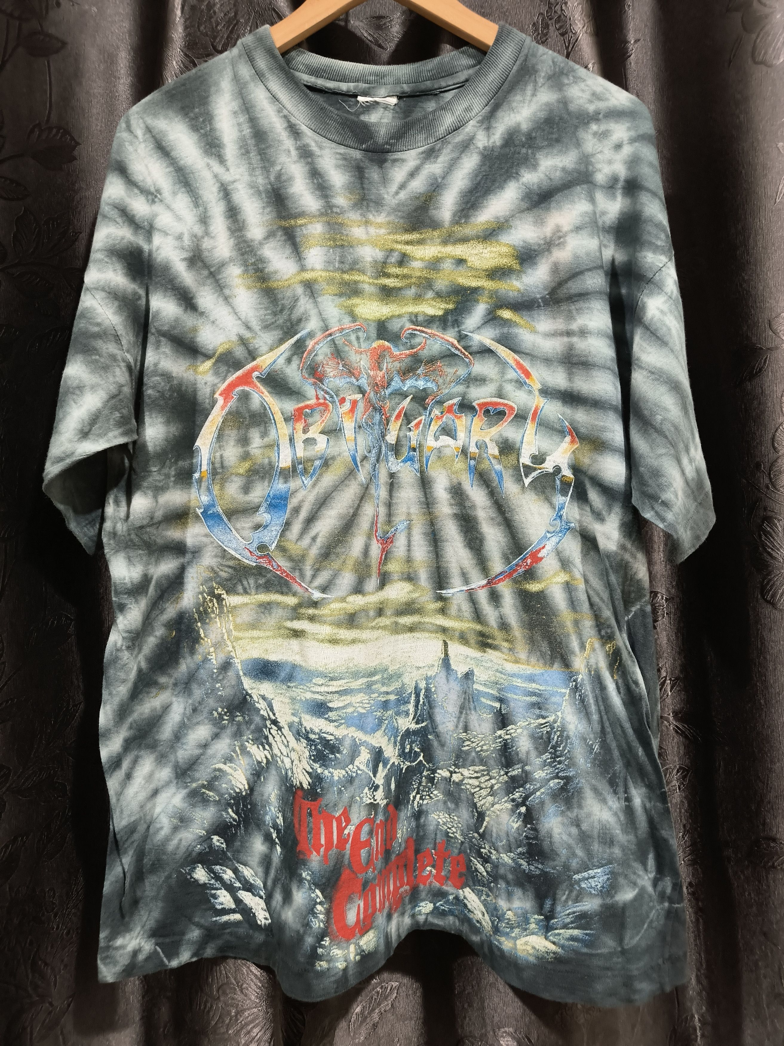 Vintage 90s Obituary (The end complete) tie dye shirt