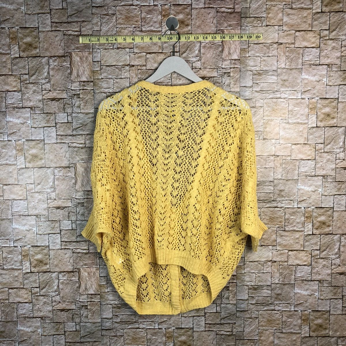 Japanese Brand C.O.L.Z.A yellow meshnet crochet Cardigan Knitwear #A943 Size M / US 6-8 / IT 42-44 - 13 Thumbnail
