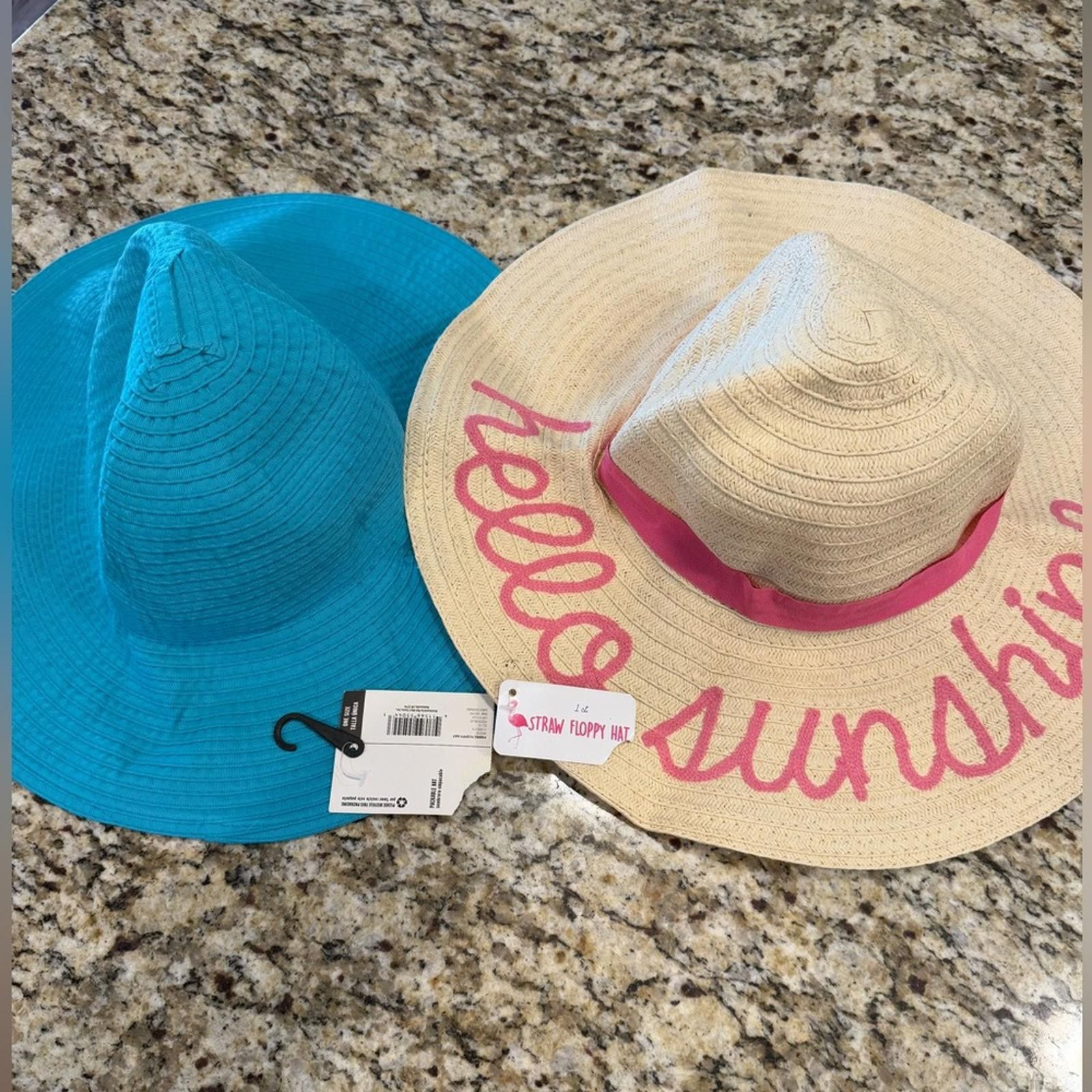 Other Beach Hat Set Floppy Hat ‘Hello Sunshine’ text packable hat Size ONE SIZE - 2 Thumbnail