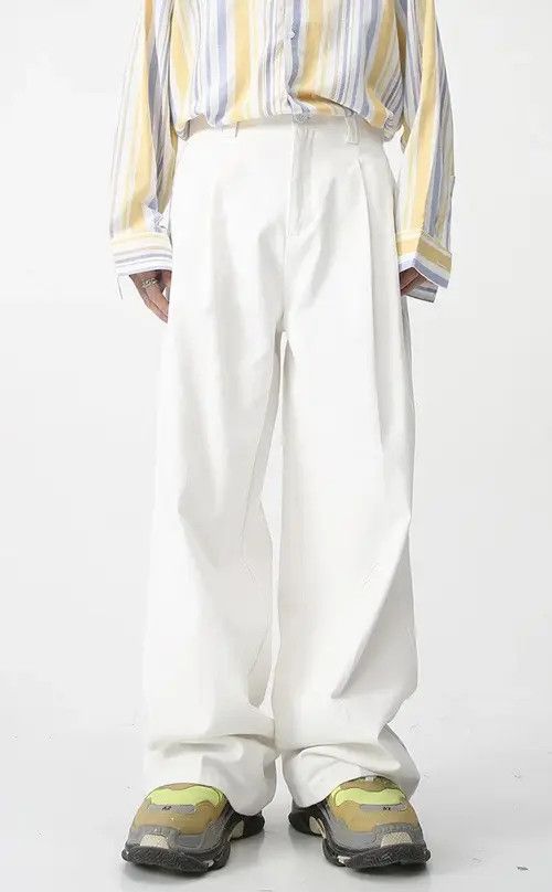 image of Vintage Trendy Color Straight Wide Leg Casual Pant in White, Men's (Size 29)