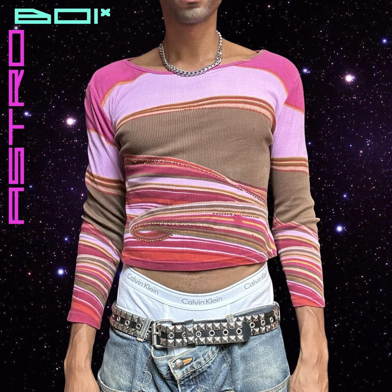 Other Vintage Pink Striped Trompe L'oeil Studded T-shirt - Large Size US L / EU 52-54 / 3 - 1 Thumbnail
