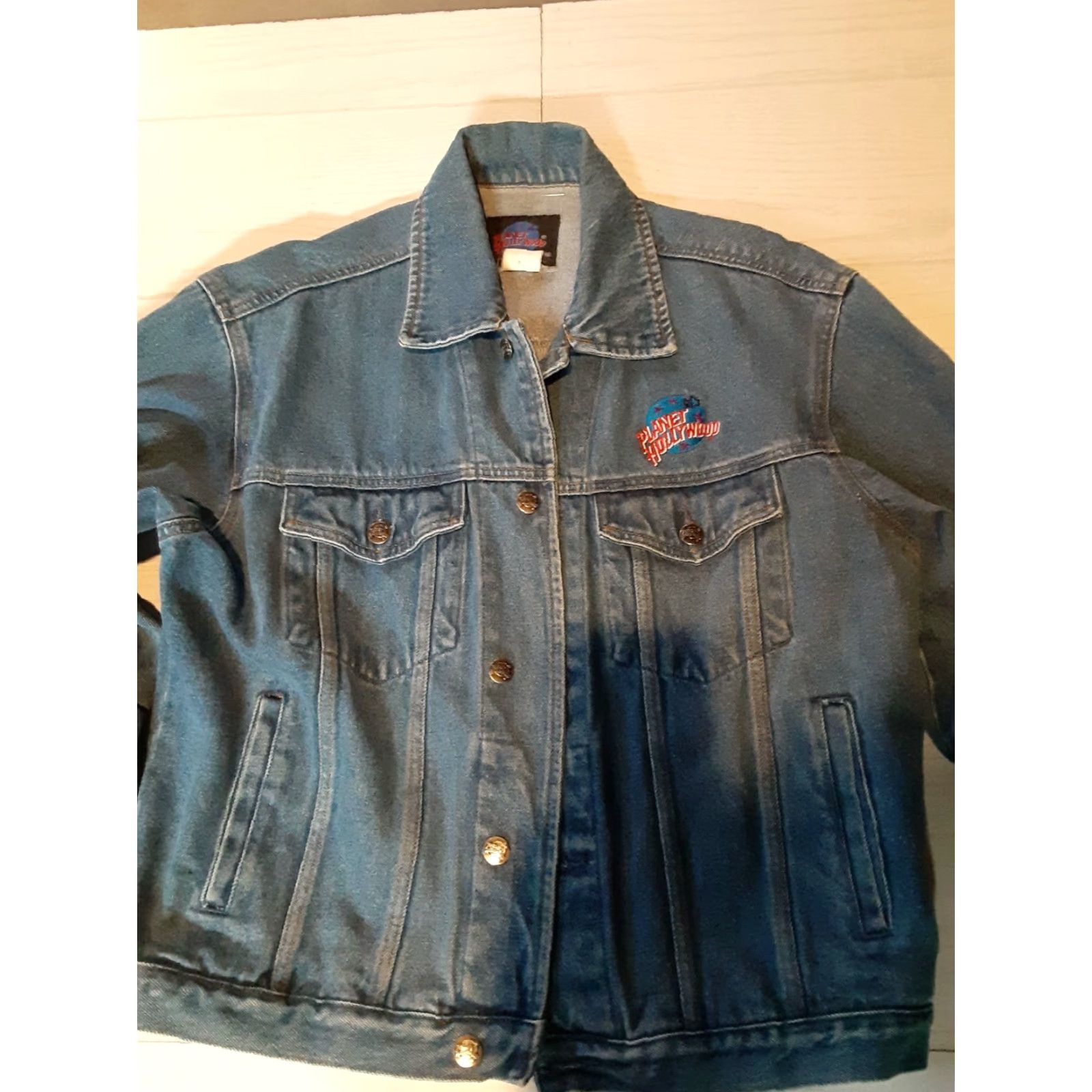 Vintage VINTAGE Planet Hollywood Jeans Jacket Mens Bomber Jacket Blue Cotton Size Medium Embroidered 80s All Seasons Size US 31 - 4 Thumbnail