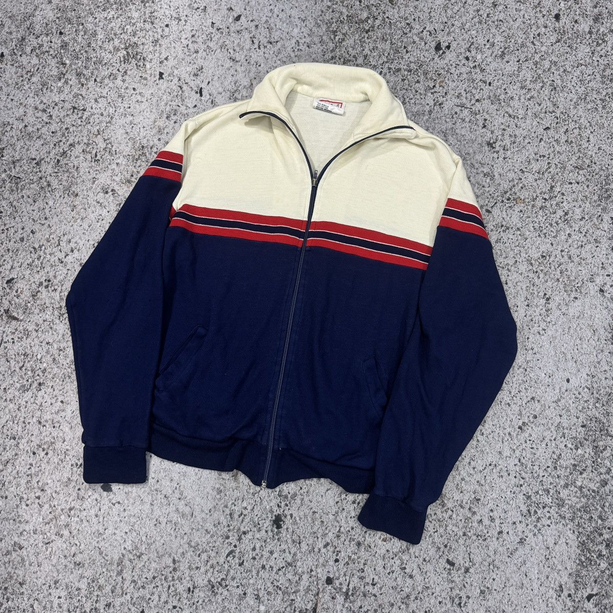 Vintage 80s Cotton Acrylic Striped Zip Up Track Jacket ERD Raimundo Size US L / EU 52-54 / 3 - 2 Thumbnail