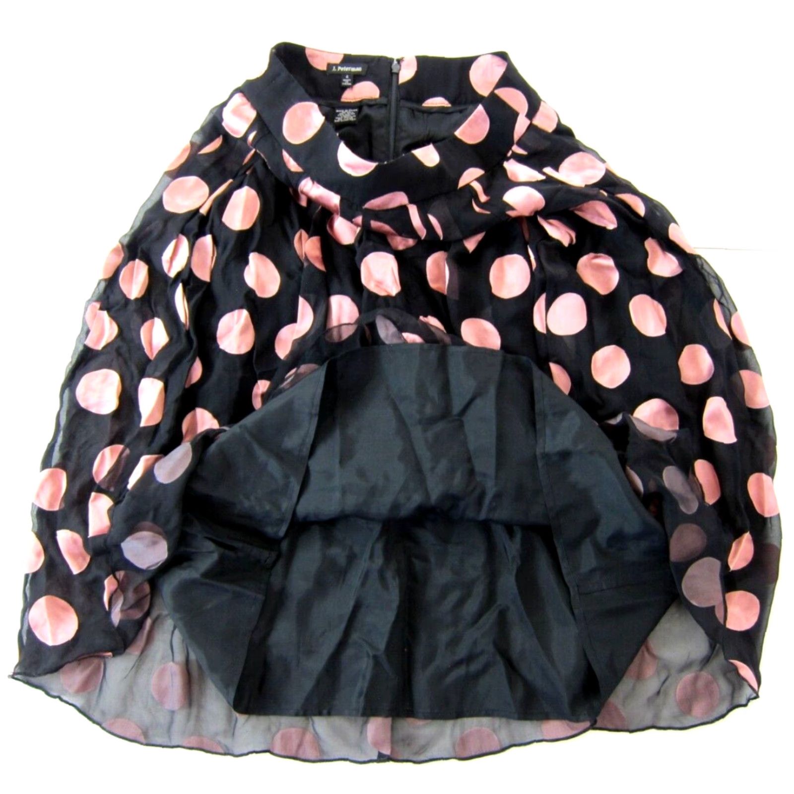 Vintage J. Peterman Silk Pink Black Polka Dot A-Line Pleated Knee Length Skirt Women 4 Size 27" / US 4 / IT 40 - 8 Thumbnail