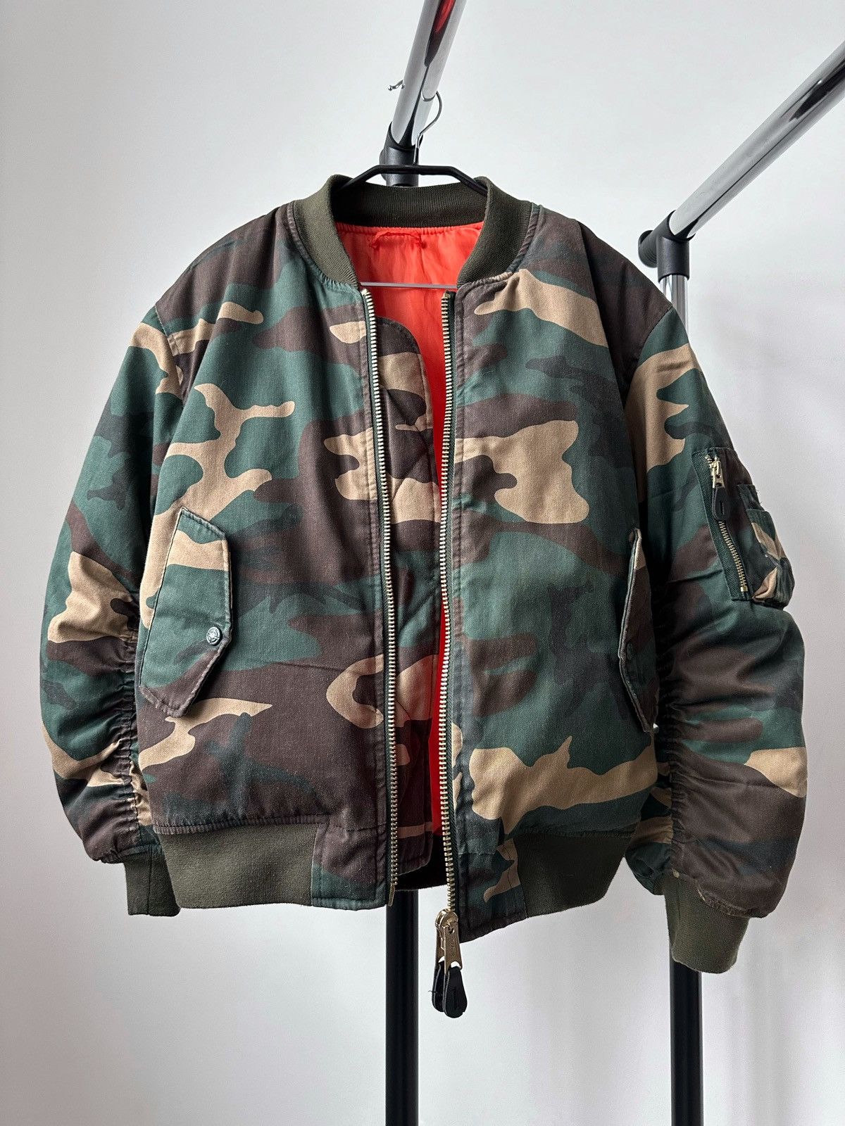 Vintage Fostex Garments MA-1 Camo Wash Bomber Jacket Like RAF Riot 