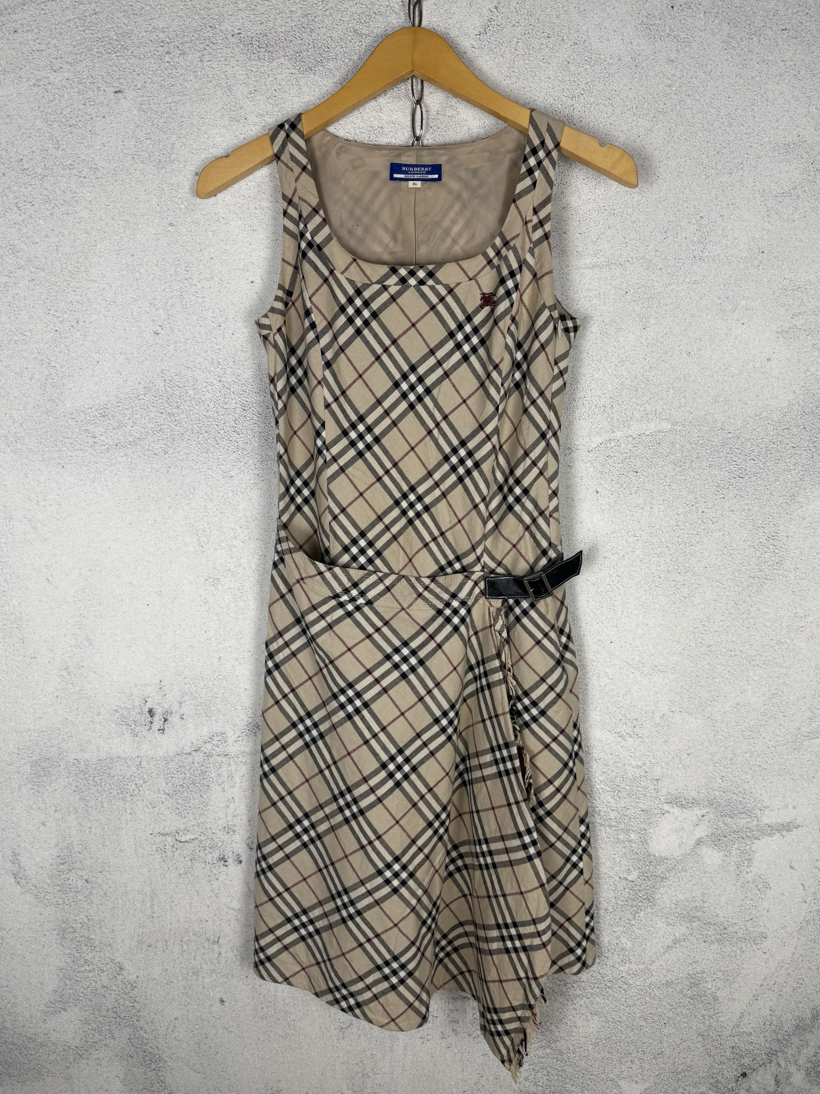 slim fit dress slacks Burberry Wool Logo Nova Check Pleated Mini Dress Beige main image 0