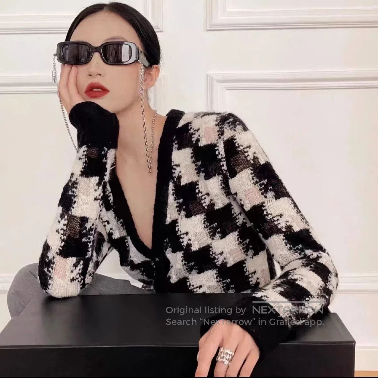 Dior Dior Cashmere checkered knit cardigan| Size S / US 4 / IT 40 - 2 Thumbnail