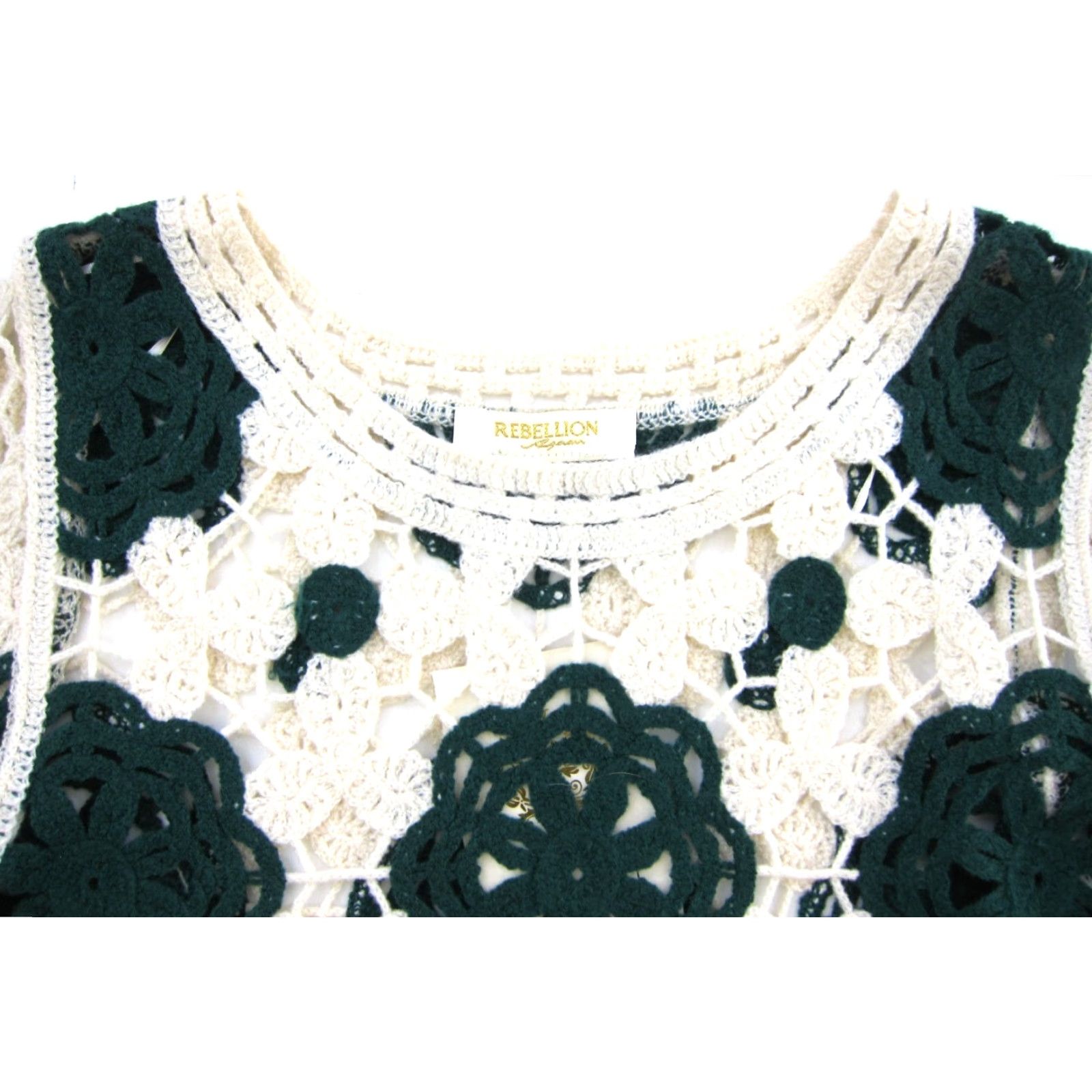 Vintage NWT Rebellion Again Green Ivory Floral Crochet Open Knit Cropped Sweater XS Size XS / US 0-2 / IT 36-38 - 4 Thumbnail