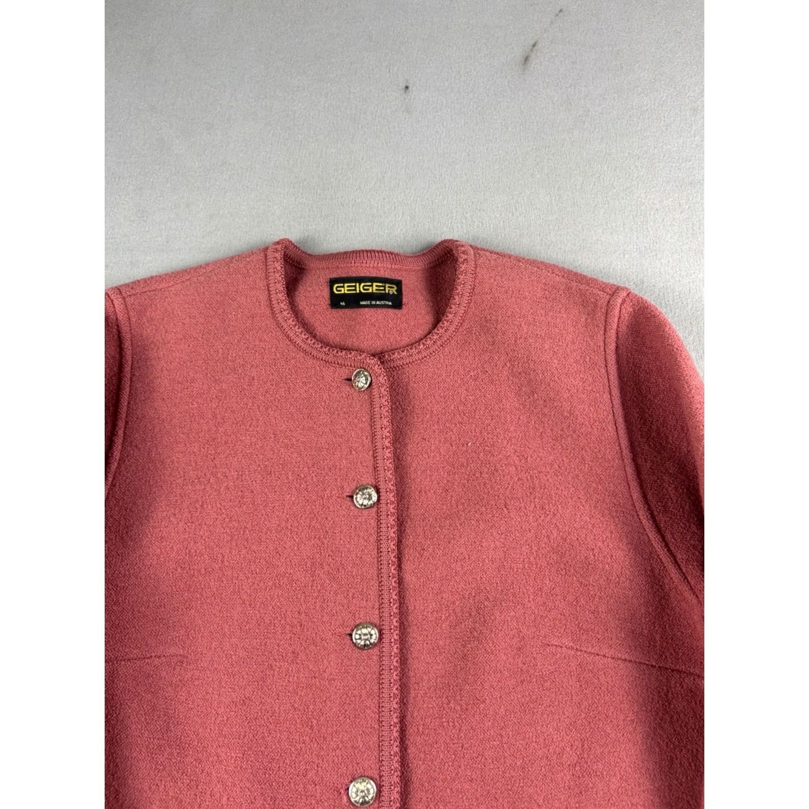 Vintage VINTAGE Geiger Cardigan Sweater Women’s Size 46 Pink Wool Knit Button Front Puff Sleeve Round Neck Casual Womens Size L / US 10 / IT 46 - 2 Thumbnail