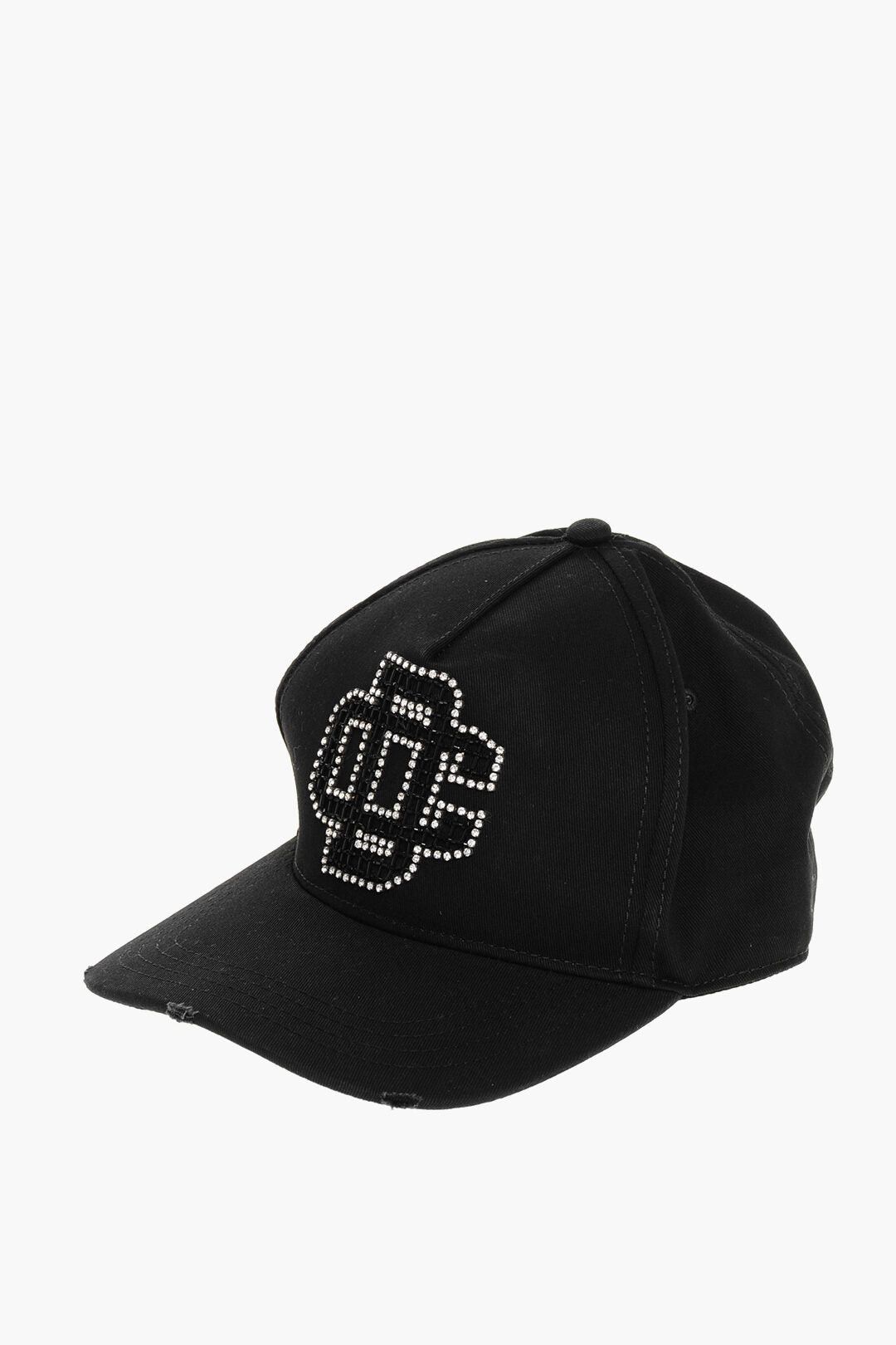 Solid-Color Baseball Cap with Strass and Pearl-Embellished Detail