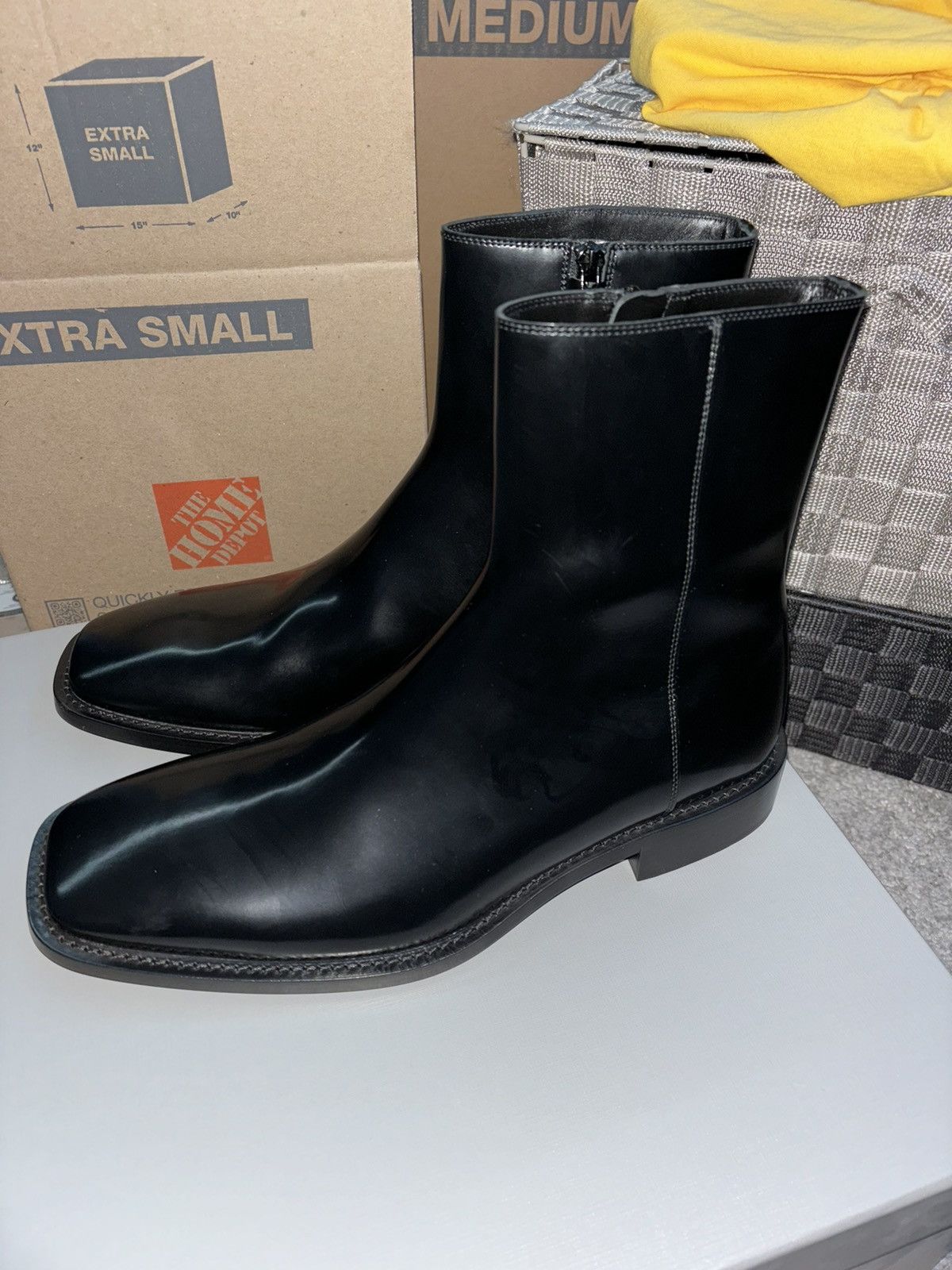 Balenciaga Black Patinated Leather Boots Men's