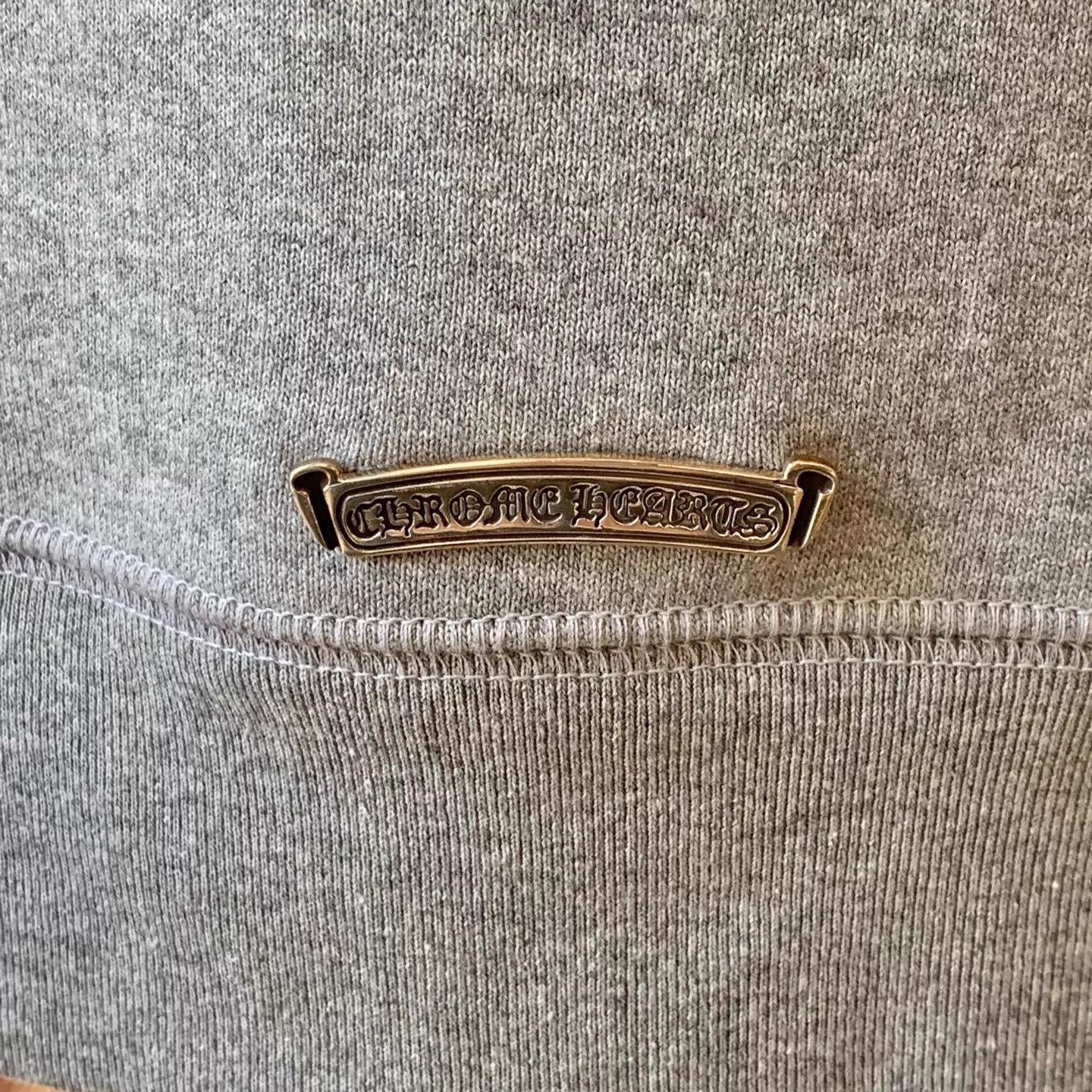 Chrome Hearts Chrome Hearts New Gray Hoodie w/ Black Cross Leather Sleeves Size US XL / EU 56 / 4 - 7 Thumbnail