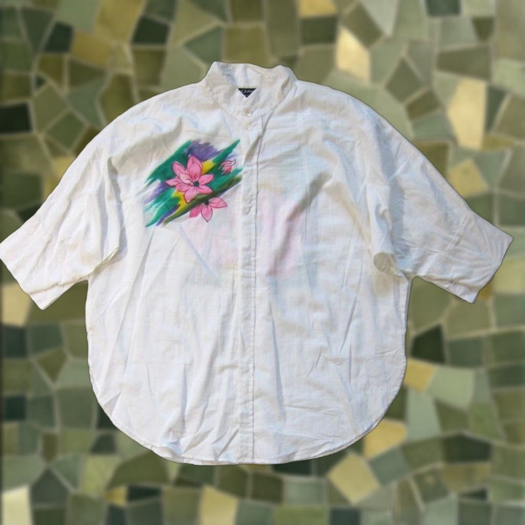 Vintage Vintage Dilemma Art Cotton White Hand Painted Floral Button Down Blouse L-XL - Women Shirt Size L / US 10 / IT 46 - 1 Thumbnail