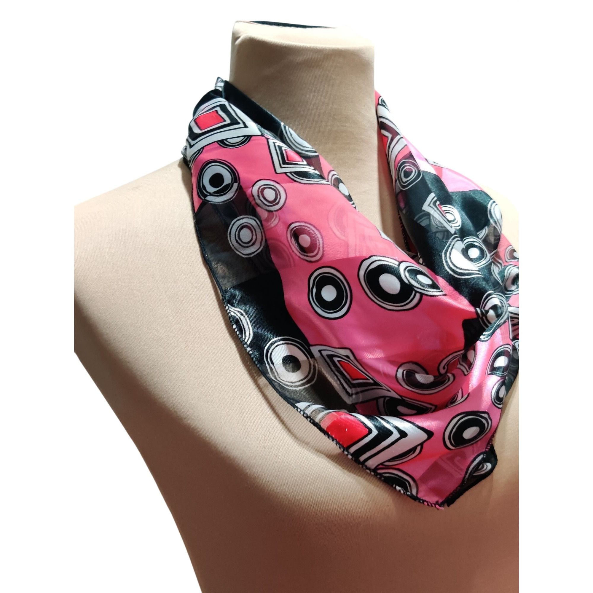 Other Womens Scarf Pink Black Geometric Print Lightweight Sheer Sq Size ONE SIZE - 3 Thumbnail