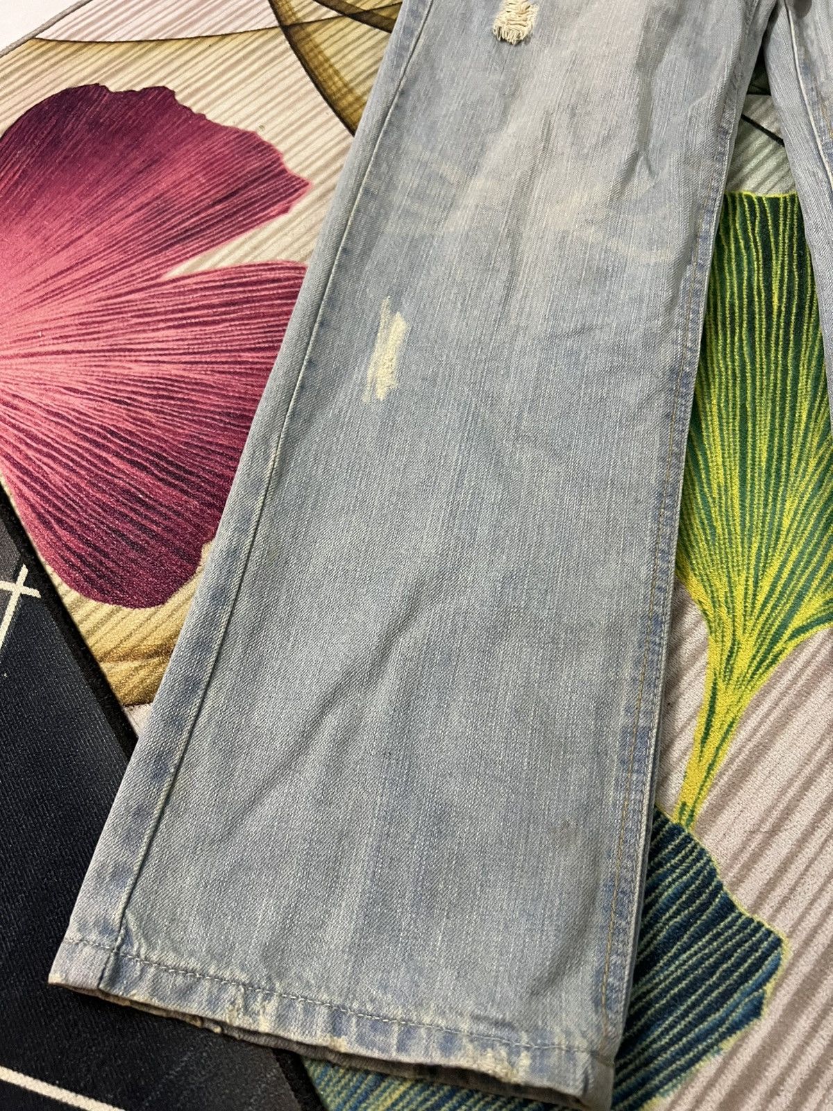 Japanese Brand 💥Flare💥Marna Clef De Sol Faded Distress Jean Size US 32 / EU 48 - 4 Thumbnail