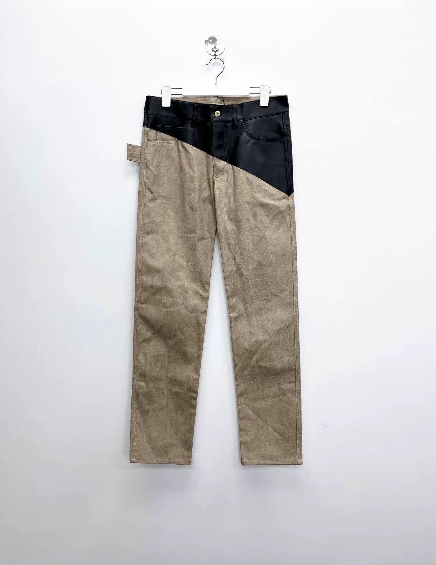 Bottega Veneta Bottega Veneta Khaki Leather-Paneled High-Waist Denim Pants Size 38" / US 16 / IT 52 - 1 Thumbnail