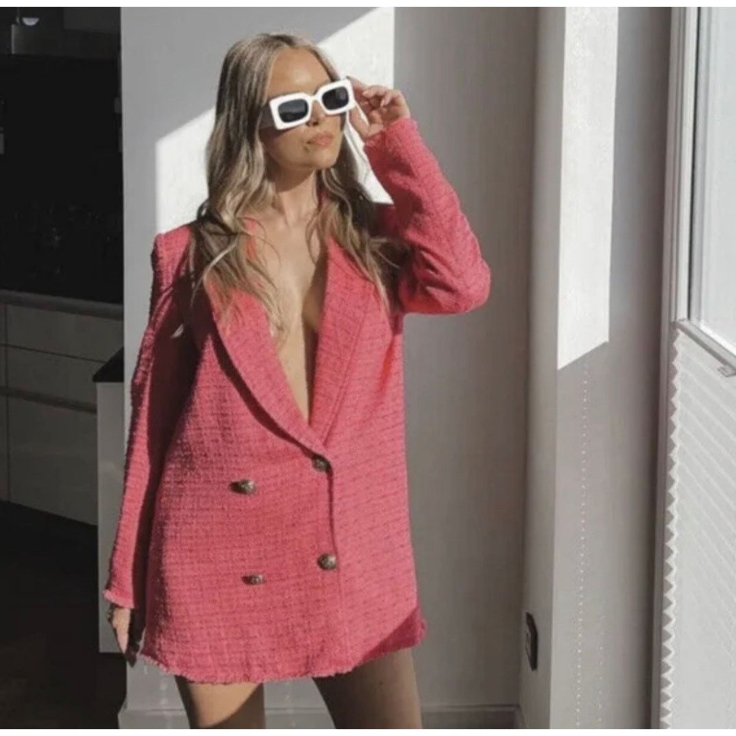 Zara ZARA BLOGGER FAVORITE TEXTURED DOUBLE BREASTED BLAZER Size S / US 4 / IT 40 - 1 Thumbnail