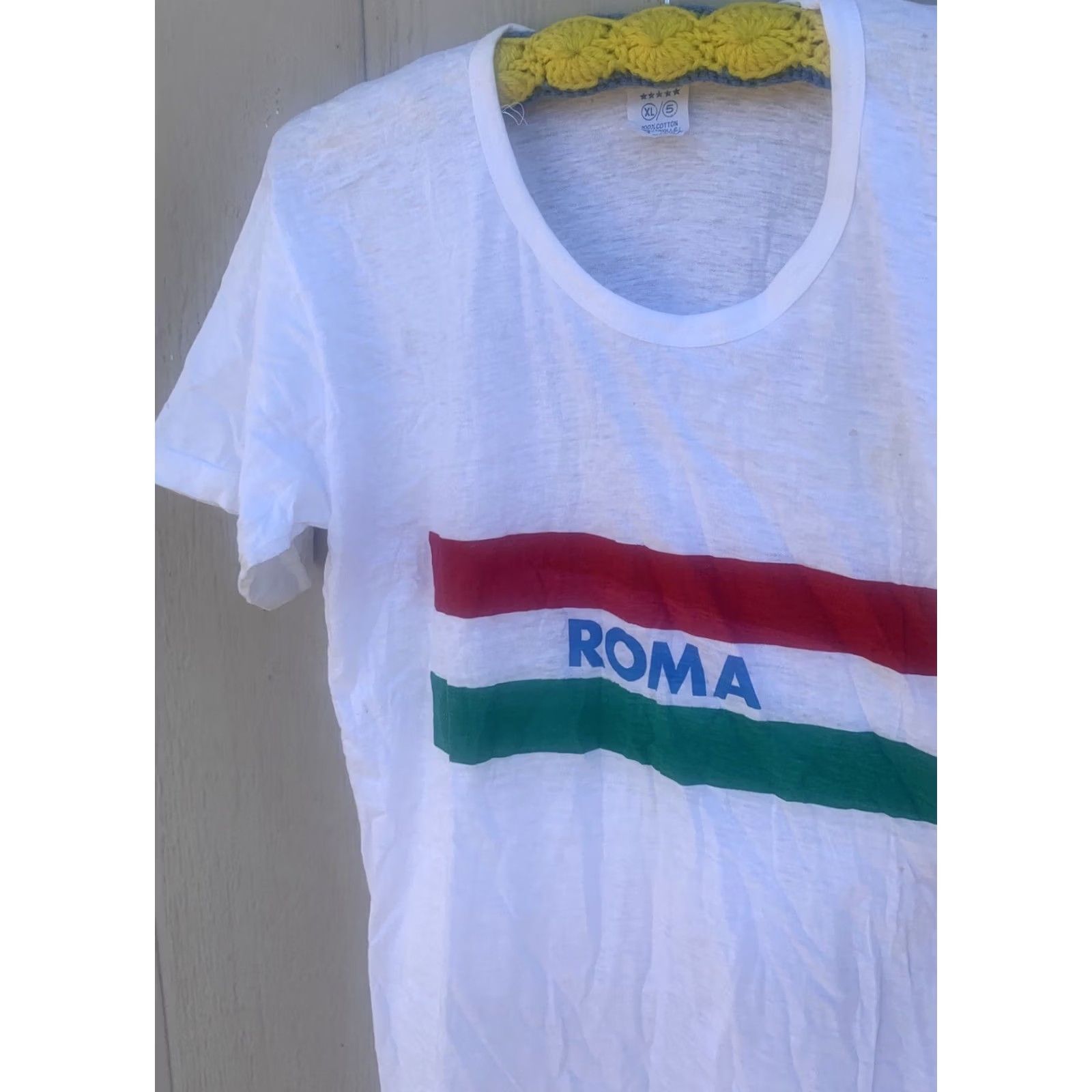 Vintage VINTAGE Roma T-Shirt Short Sleeve White 100% Cotton XL Mens Italy Rome Single Stich Thin 5 Stars On It Size US XL / EU 56 / 4 - 7 Thumbnail