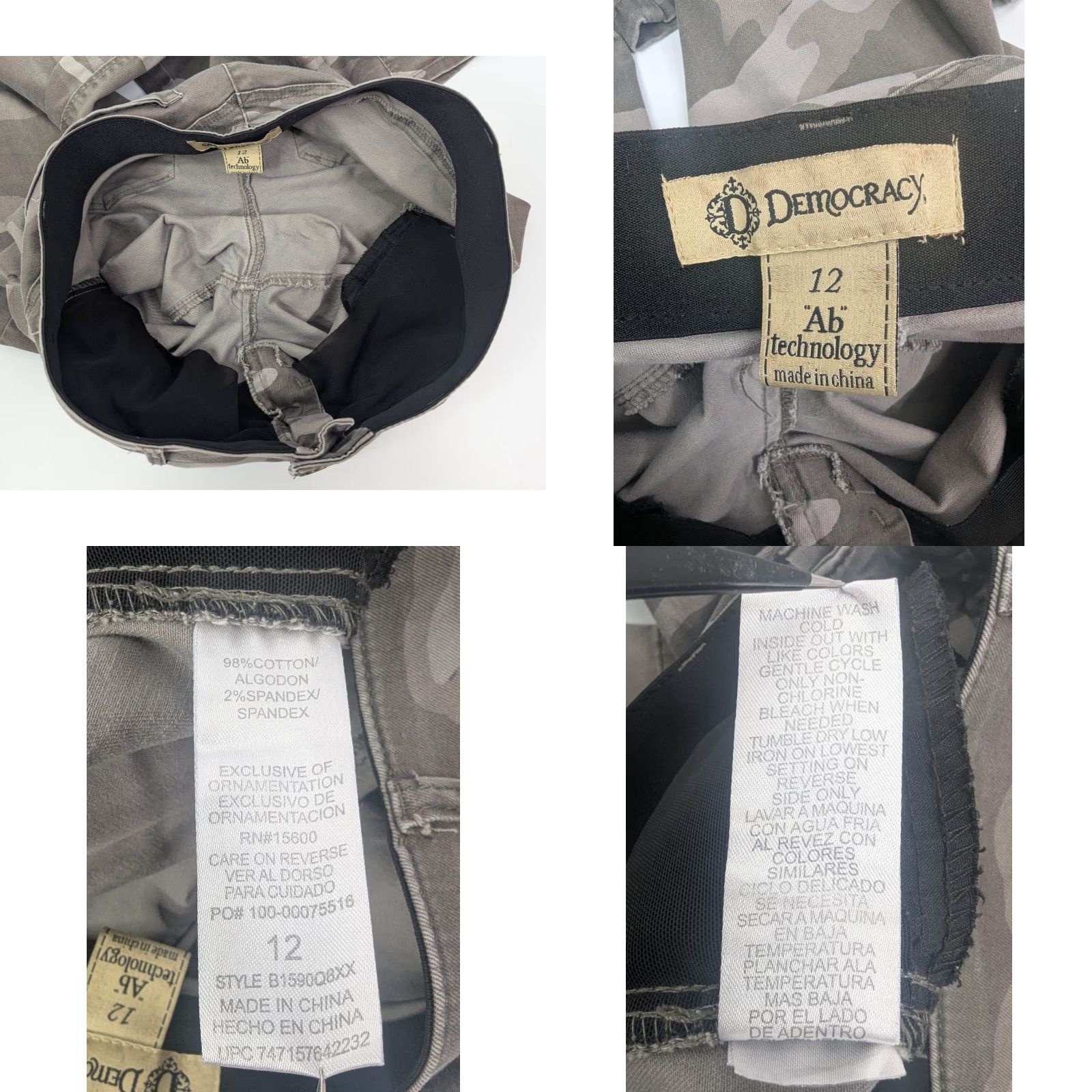Vintage Democracy Jeans Womens 12 Gray Camo Skinny Pant Denim Cotton Blend Pockets B1590Q8XX Size 34" / US 12 / IT 48 - 8 Thumbnail