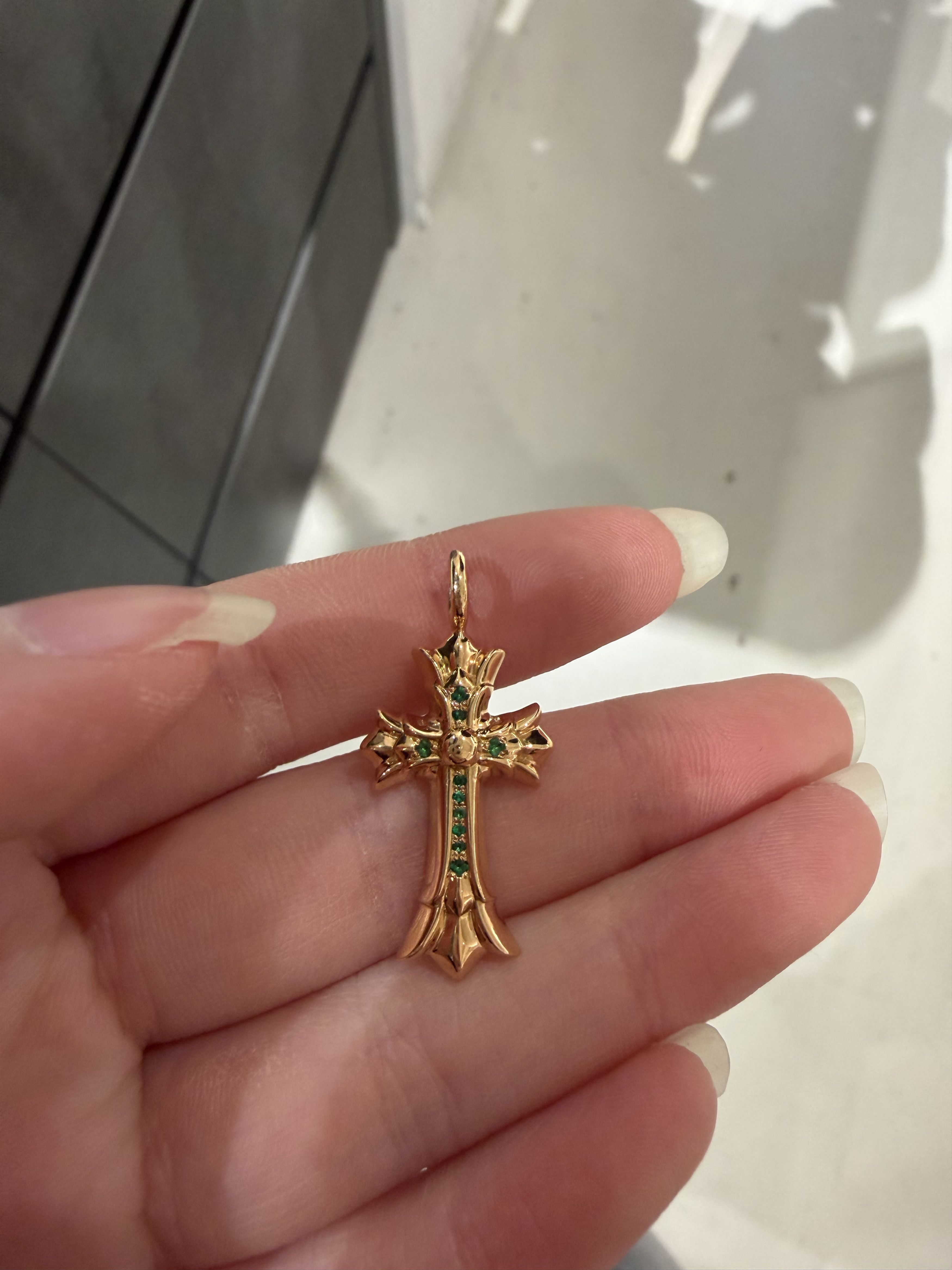 Chrome Hearts Chrome Hearts 22K Gold Emerald Double Cross Charm Pendant Size ONE SIZE - 5 Thumbnail
