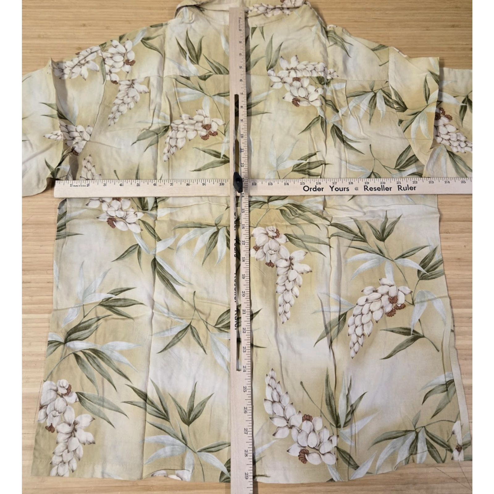 IOLANI Iolani Hawaii Shirt Mens Large Beige Green Hawaiian Aloha Camp Button Up Bamboo Shirt Size US L / EU 52-54 / 3 - 6 Thumbnail