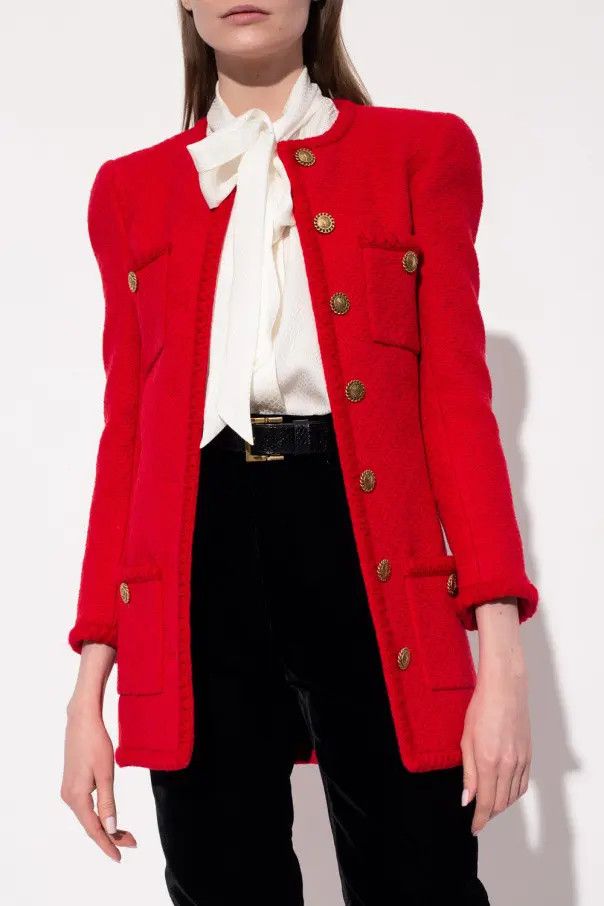 Saint Laurent Paris o1s1wg110924 Long Jacket in Diamond- Embossed Tweed in Red Size M / US 6-8 / IT 42-44 - 3 Thumbnail
